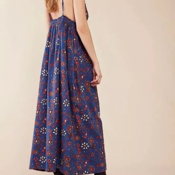 NEW Free People All the Jewels blue floral beaded maxi dress embellished - Picture 2 of 11